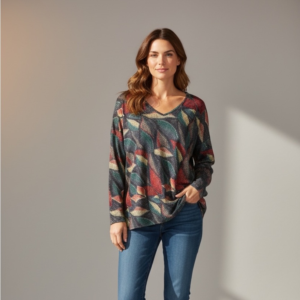 Ten Enjoy Women's Colorful Leaf Pattern Blouse